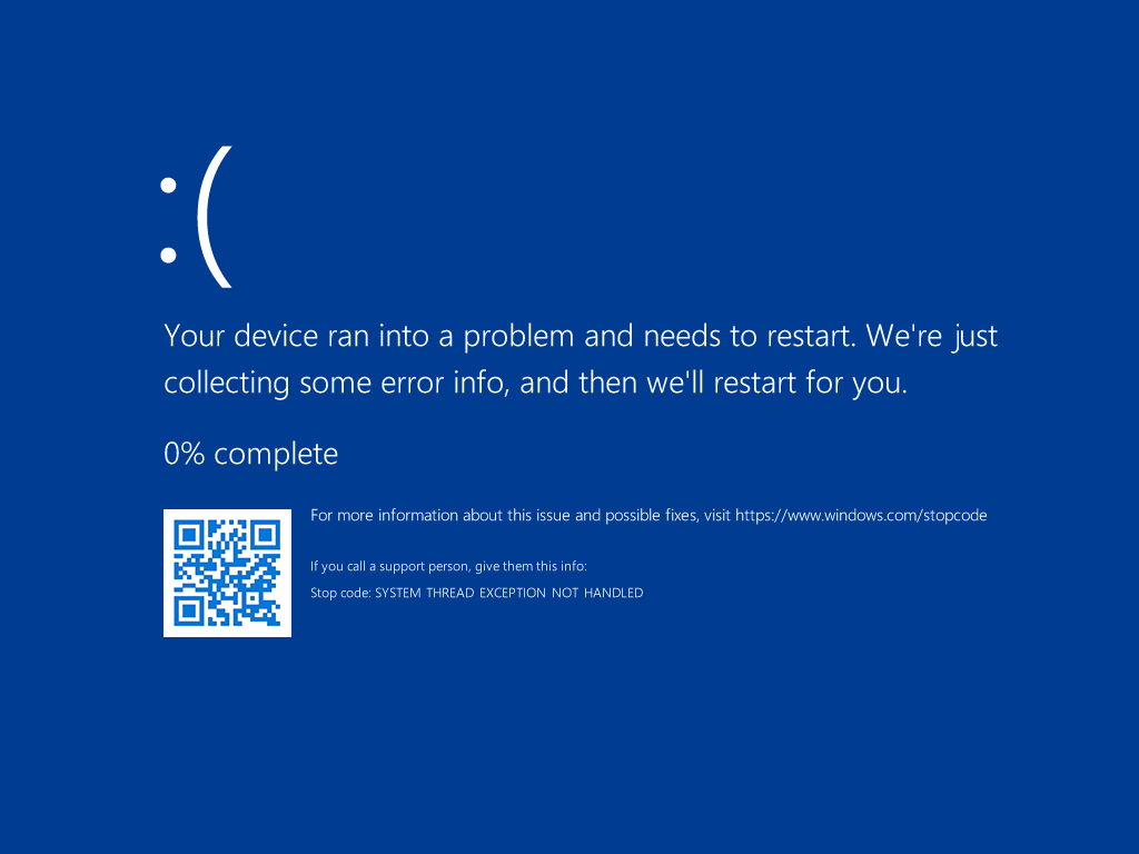 SYSTEM THREAD EXCEPTION NOT HANDLED