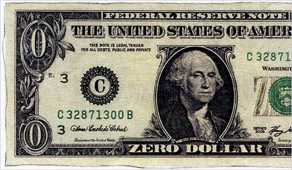 A zero-dollar bill