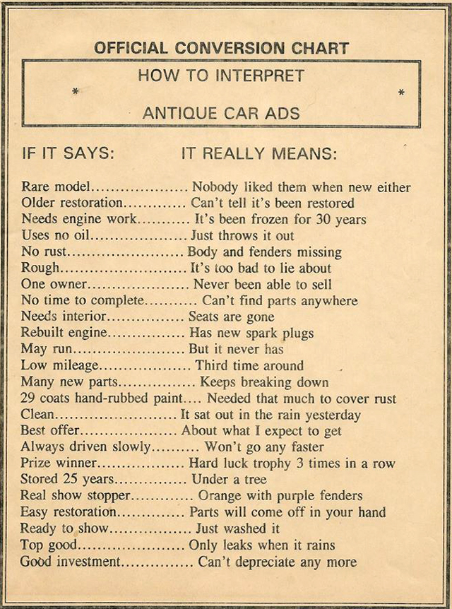 how to interpret antique car ads