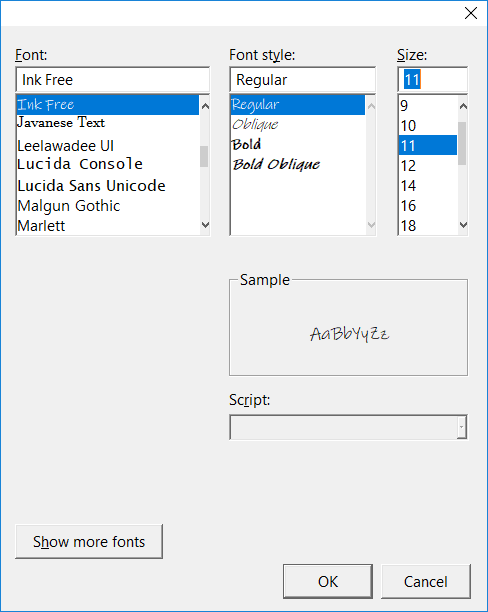 a font dialog